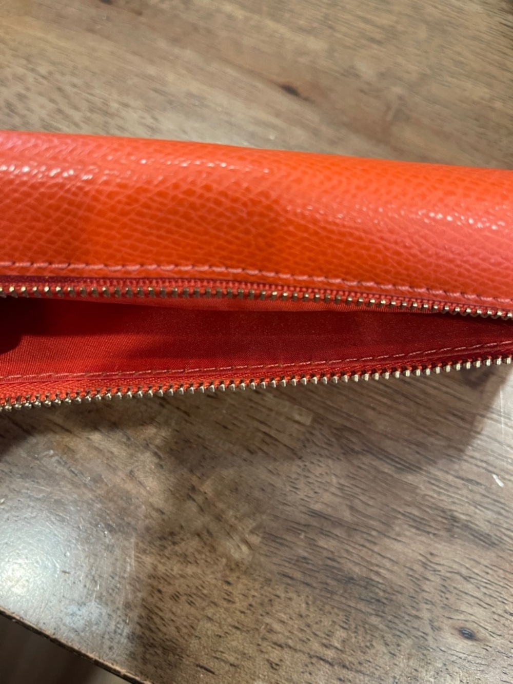 Coach Orange Leather Flap Wallet With Brown Signature Coach Interior - Picture 7 of 11
